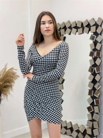 Kazayağı Mini Elbise - Siyah-GYM-0314