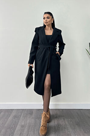 Tek Düğme Kaşe Kaban - SİYAH