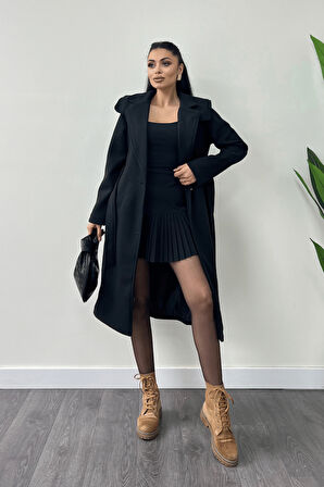 Tek Düğme Kaşe Kaban - SİYAH