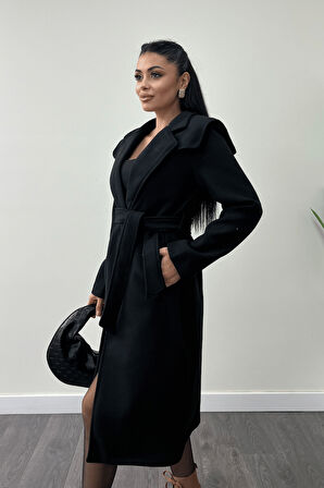 Tek Düğme Kaşe Kaban - SİYAH