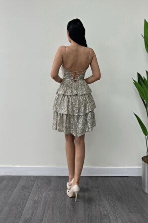 Pul Payet Kat Kat Mini Elbise - GOLD