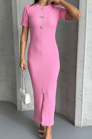 Ottoman Kumaş Kalem Elbise - PEMBE