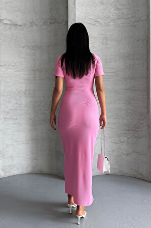 Ottoman Kumaş Kalem Elbise - PEMBE