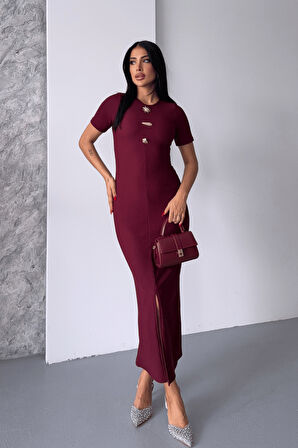 Ottoman Kumaş Kalem Elbise - BORDO