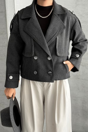 Kaşe Kumaş Bomber Mont - ANTRASİT-GYM-2095