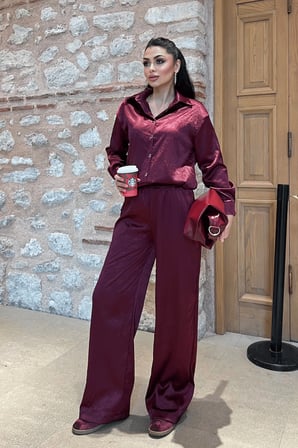 Saten Kumaş Takım - BORDO-GYM-3038