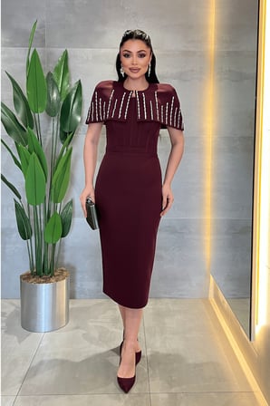 Double Kumaş Bolero Detaylı Kalem Elbise - VİŞNE-GYM-186