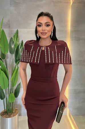 Double Kumaş Bolero Detaylı Kalem Elbise - VİŞNE-GYM-186