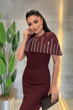 Double Kumaş Bolero Detaylı Kalem Elbise - VİŞNE-GYM-186