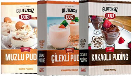 Dola Glutensiz Puding Seti 3'lü Muzlu, Çilekli, Kakaolu 230 gr 3 Adet