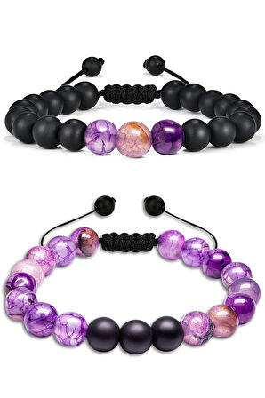 Sertifikalı Yüksek Kalite Ametist Taşı Doğal Taş Bileklik Seti