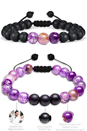 Sertifikalı Yüksek Kalite Ametist Taşı Doğal Taş Bileklik Seti