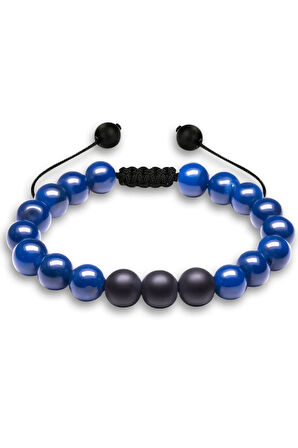 Sertifikalı Makrome Mavi Akik Taşı Doğal Taş Bileklik Seti