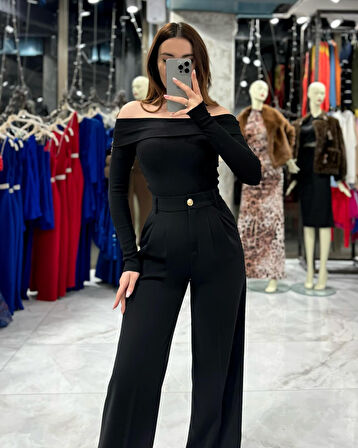 Olya Bol Paça Pantalon-Siyah