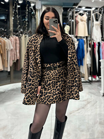 Morni Leopar Desenli Oversize Boyfriend Kesim Blazer