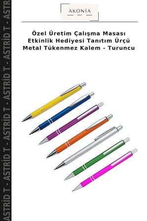 Özel Üretim Çalışma Masası Etkinlik Hediyesi Tanıtım Ürçü Metal Tükenmez Kalem - Turuncu