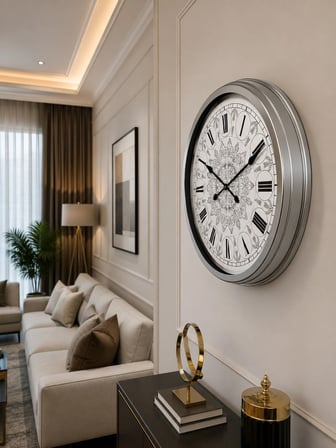 Krom Mandala Desenli 60 x 60 Cm Metal Duvar Saati iegxx
