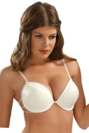 Kadın Beyaz Biyeli Taşlı Sırtı İpli Destekli Sütyen