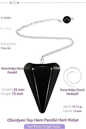 Sertifikalı Obsidyen Taşı Pandül Sarkaç Hem Pandül - Hem Kolye
