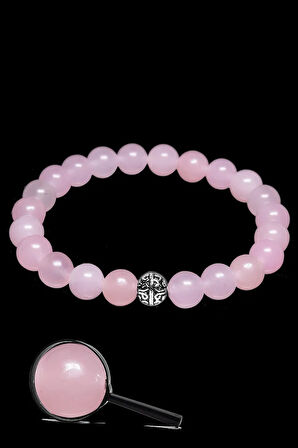 Sertifikalı Gümüş Aparatlı Doğal Pembe Kuvars Taşı Bileklik