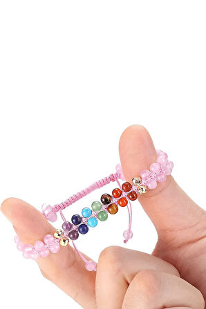 Pembe Kuvars 7 Çakra Doğal Taş Bileklik - Ametist Lapis Firuze Aventurin Kaplan Gözü Akik Jasper