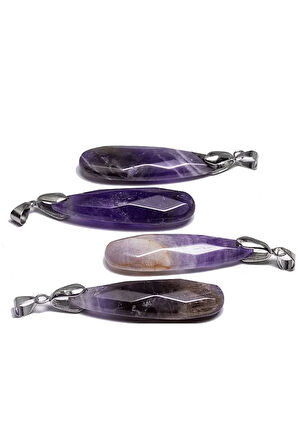 Sertifikalı Fasetli Aaa Kalite Doğal Ametist Taşı Kolye Gümüş Aparatlı