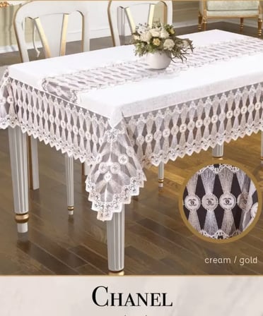 Chanel Model Gardenya Keten Krem-Krem 160x260 cm Şık Dekoratif Masa Örtüsü
