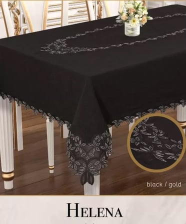 Helena Model Keten Dantelli 155x220 cm Krem Şık Yemek Masası Örtüsü Tasarım