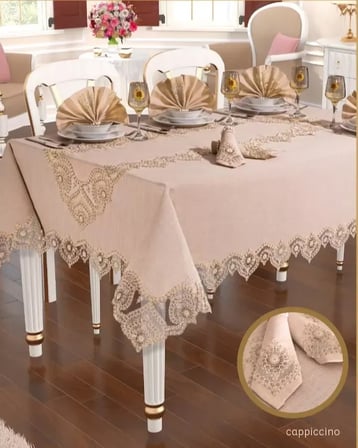 Kartanesi Gardenya Keten Kapiçino 12 Kişilik Modern Yemek Takımı Masa Seti