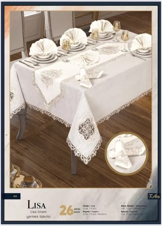 Lisa Linen Krem 26 Parça 12 Kişilik Premium Çeyizlik Yemek Takımı Masa Seti