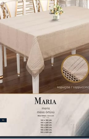 Maria Model Kapiçino 155x220 cm Keten Masa Örtüsü Zarif Şık Ev Tekstili