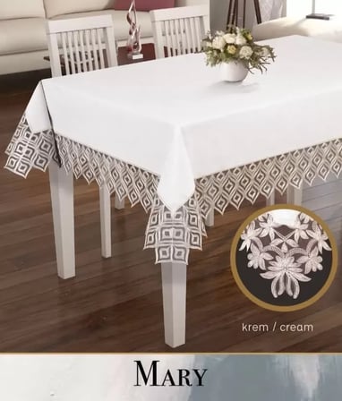 Keten Masa Örtüsü Tablecloth 155x220 cm Yemek Masası Örtüsü Maria Model Kapiçino