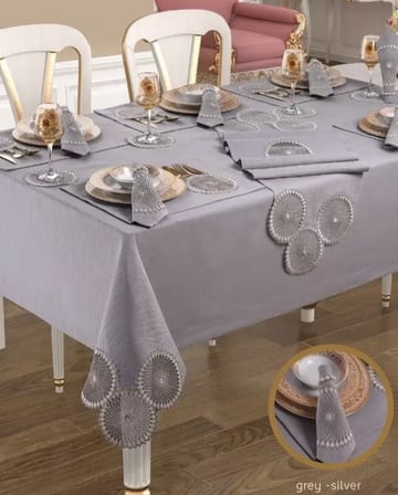 Planet Amerikan Servisli Gri-Silver 8 Kişilik 34 Parça Modern Masa Takımı