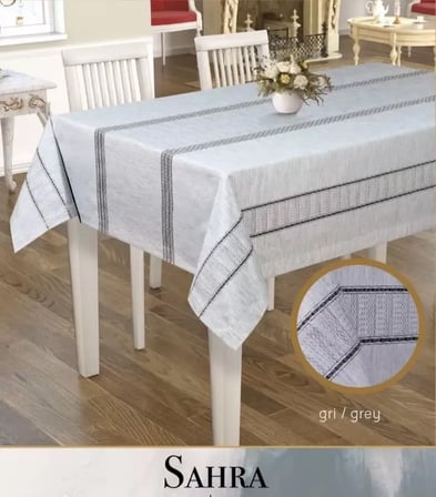 Sahra Model Gri 160x220 cm Polyester Ajurlu Keten Masa Örtüsü Şık Dekoratif Tasarım