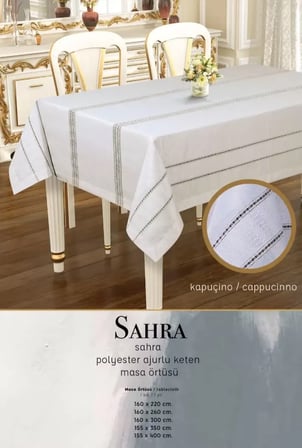 Sahra Model Kapiçino 160x220 cm Polyester Ajurlu Keten Tablecloth Yemek Masası
