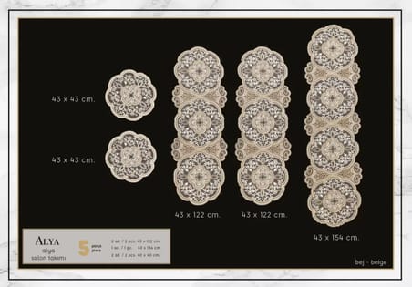 Alya Gold 5 Parça Dantelli Salon Takımı Runner Masa Örtüsü Modern Tasarım