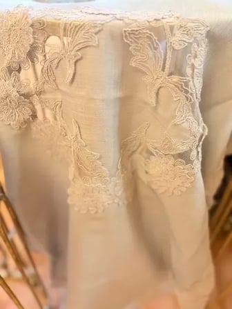 Flowers Model Gri 5 Parça Keten Dantelli Masa Örtüsü Runner Seti Dekoratif Salon Takımı