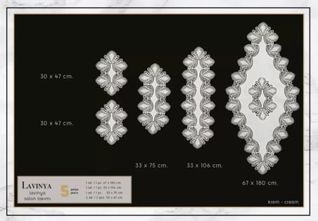 Krem-Krem Lavinya Model 5 Parça Keten Dantelli Runner Seti Çeyizlik Salon Takımı