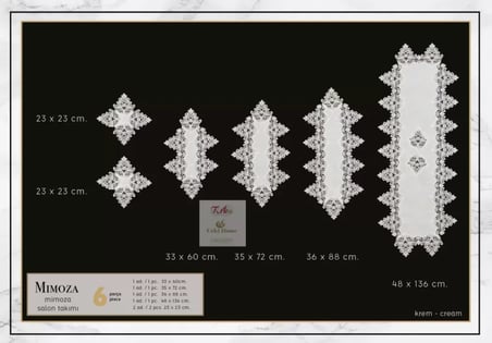 Mimoza Krem Model  5 Parça Dantel Masa Örtüsü Runner Seti Salon Takımı