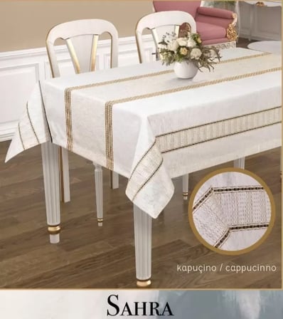 Sahra Model Kapicino 160x220 cm Polyester Ajurlu Keten Masa Örtüsü Modern Tasarım