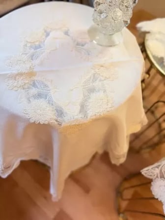 Salon Takımı Flowers Model Gri 5 Parça Keten Dantelli Masa Örtüsü Runner Seti No 747