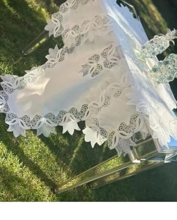Salon Takımı Kayla Model Krem-Krem 5 Parça Keten Dantelli Masa Örtüsü Runner Seti