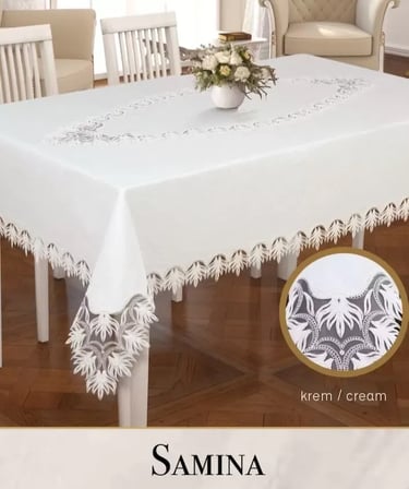 Gardenya Keten Masa Örtüsü Tablecloth 155x220 cm Yemek Masası Örtüsü Samina Model Krem