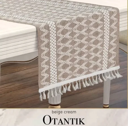 Otantik Bej Krem 40x140 cm Fransız Dantel Detaylı Sehpa Örtüsü Şık Tasarım