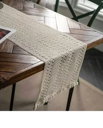 Masa Üzerine Runner, Sehpa Örtüsü Fransız Dantel Detaylı Otantik 40 x 140 cm Krem