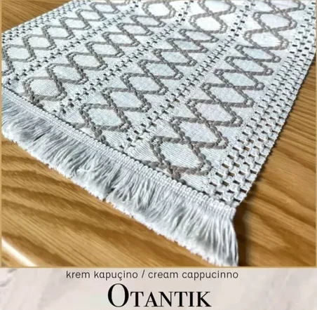 Otantik Krem Kapiçino Fransız Dantel Detaylı Sehpa Örtüsü 40x140 cm Zarif Tasarım