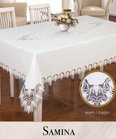 Gardenya Keten Masa Örtüsü Tablecloth 155x220 cm Yemek Masası Örtüsü Samina Model Krem