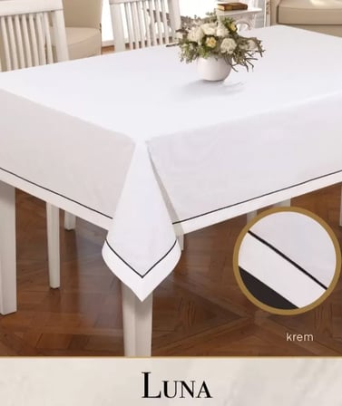 Keten Masa Örtüsü Tablecloth 160x260 cm Yemek Masası Örtüsü Luna Model Krem