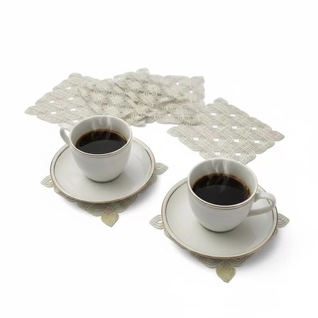 6'lı Dantel Kahve Sunumluğu 15x15 cm Asorti Desenli Türk Kahvesi Seti