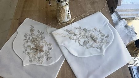 Fransız Güpürlü Zarf Bohça Nişan Söz Saten Bohça Lüks 3 Boyutlu Çeyizlik Bohça 50x50 cm 1 Adet